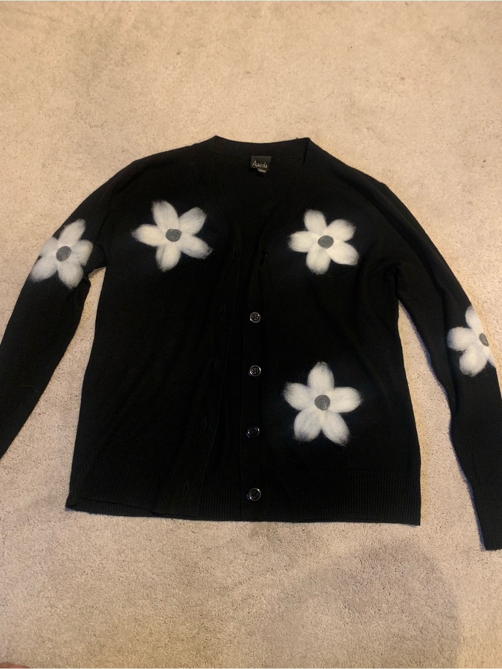 Aaeda by Anthropologie Black 3D Floral Button Cardigan